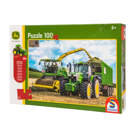 Puzzle John Deere 6195M, 8500i sklízecí mlátička, traktor Siku, 100 dílků Schmidt